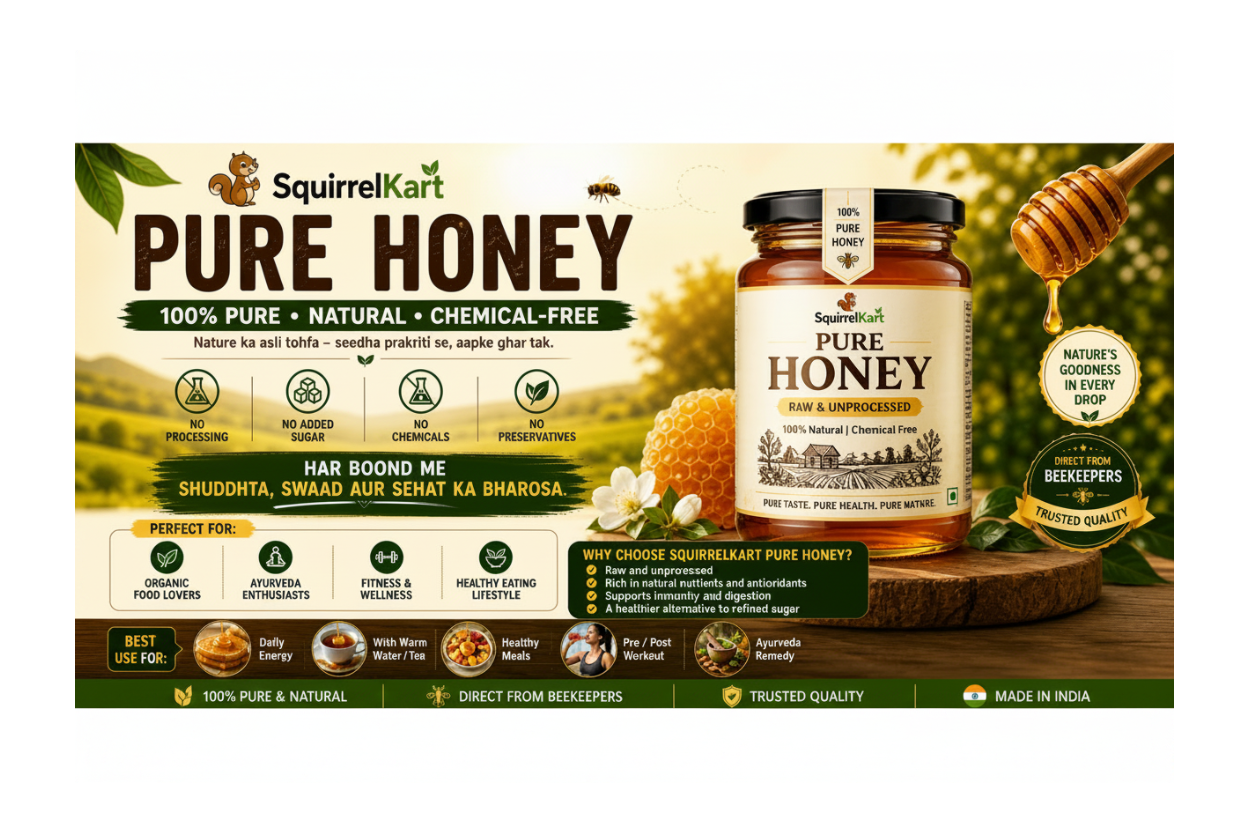 Squirrel Harvest Raw Honey | Organic and Pure Natural Honey | Glass Jar Safe Pack